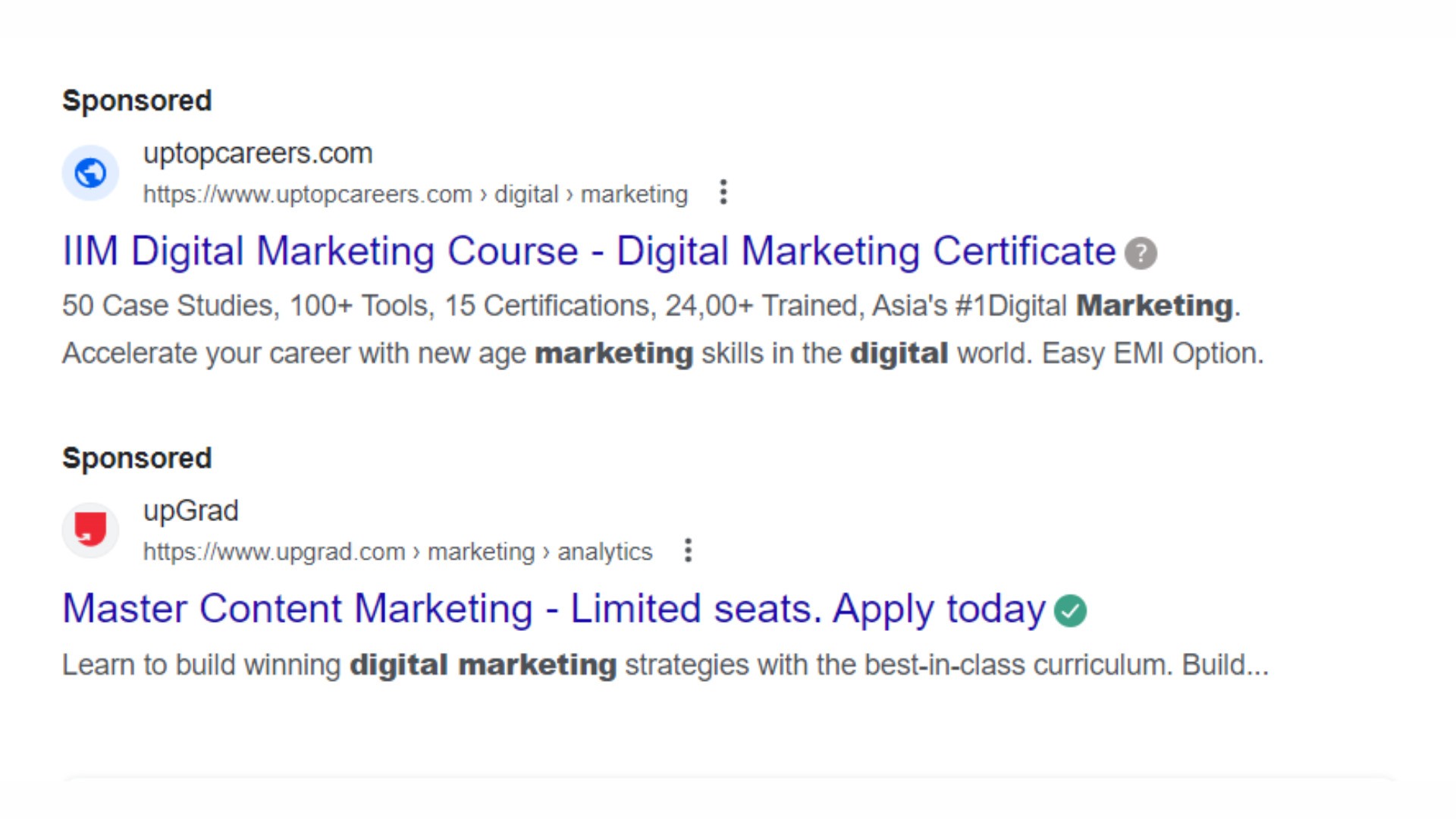 Example of Google’s Search Ads that is included in Kraftshala’s digital marketing course syllabus